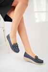 High Sole Orthopedic Padded Navy Blue Shoes with Stone Tongue