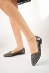 Platinum Ballet Flats with Side Mesh Stone