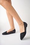 Black Ballet Flats with Side Mesh Stones