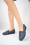Orthopedic Sole Navy Blue Shoes with Zipper Detail