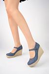 Navy Blue IRM Jeans Shoes with Filled Sole Ankle Buckle