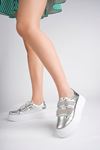 Dolgu Taban Cırtlı Gümüş Kadın Ayakkabı