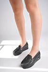 Dolgu Topuk Ortopedik Pedli Siyah Cilt Kadın Ayakkabı
