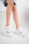 Dolgu Topuk Krem Garnili Beyaz Kadın Ayakkabı