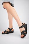 Ortopedik Pedli Çift Cırtlı Siyah Kadın Sandalet